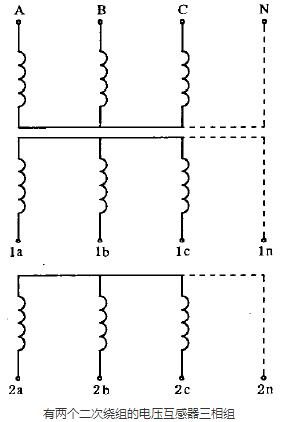 有兩個二次繞組的電壓互感器三相組
